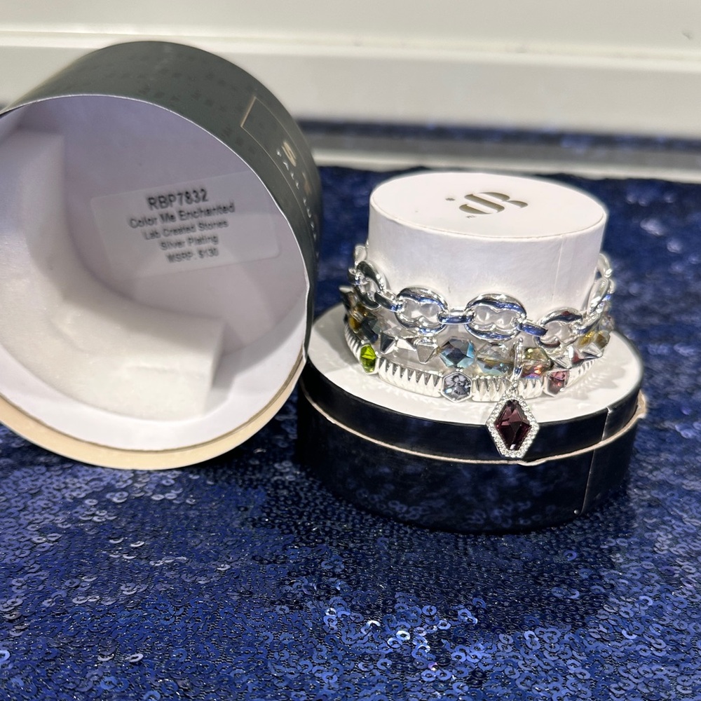 Silver-Tone Multi-Color Crystal Stackable Bracele… - image 1